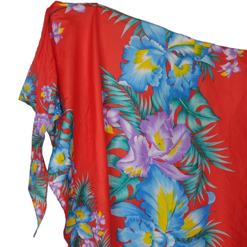 Royal Creations Sarong Wrap Red with Hawaiian Floral made in Hawaii Vintage